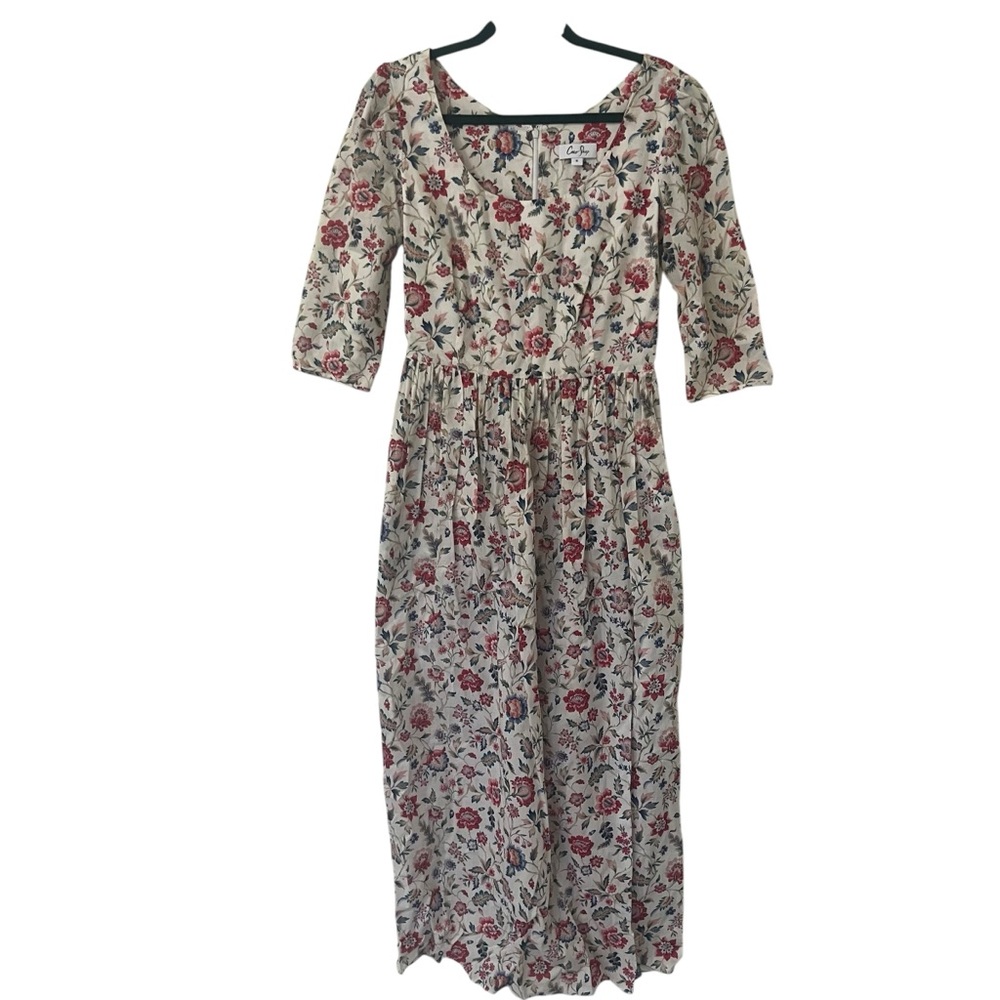 Coco Shop 100% cotton floral cottagecore bohemian 3/4 sleeve maxi dress medium